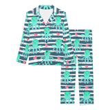 Cute octopuses heart striped background Women's Long Pajama Set