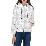 Spider web cobweb pattern white background Women's Padded Hooded Jacket