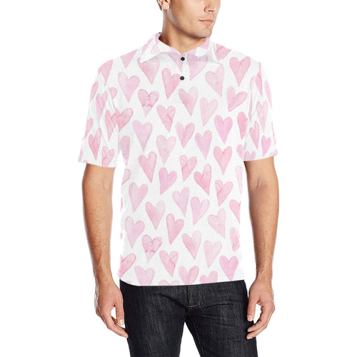 Watercolor pink heart pattern Men's All Over Print Polo Shirt