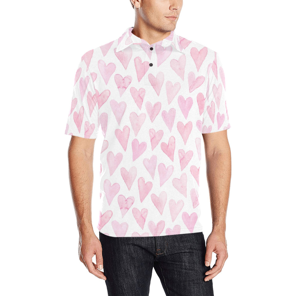 Watercolor pink heart pattern Men's All Over Print Polo Shirt
