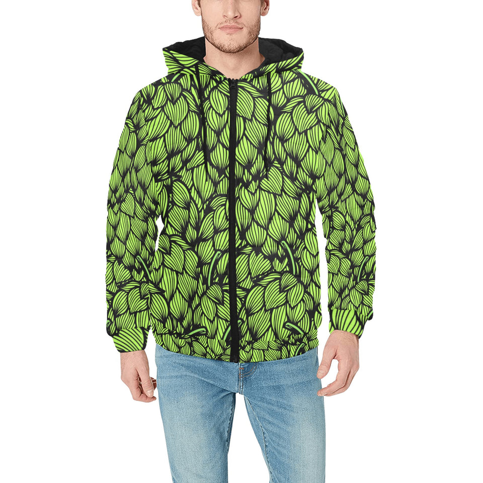 Green hop pattern Men's Padded Hooded Jacket