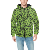 Green hop pattern Men's Padded Hooded Jacket