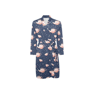 Tea pots Pattern Print Design 04 Men's Long Sleeve Belted Night Robe