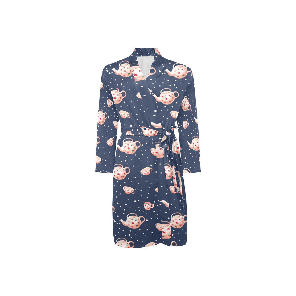 Tea pots Pattern Print Design 04 Men's Long Sleeve Belted Night Robe
