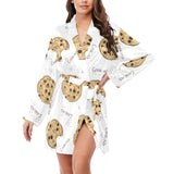 Sketch style cookie pattern Women's Long Sleeve Belted Night Robe