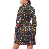 Music Notes Pattern Print Design 02 Women's Long Sleeve Belted Night Robe