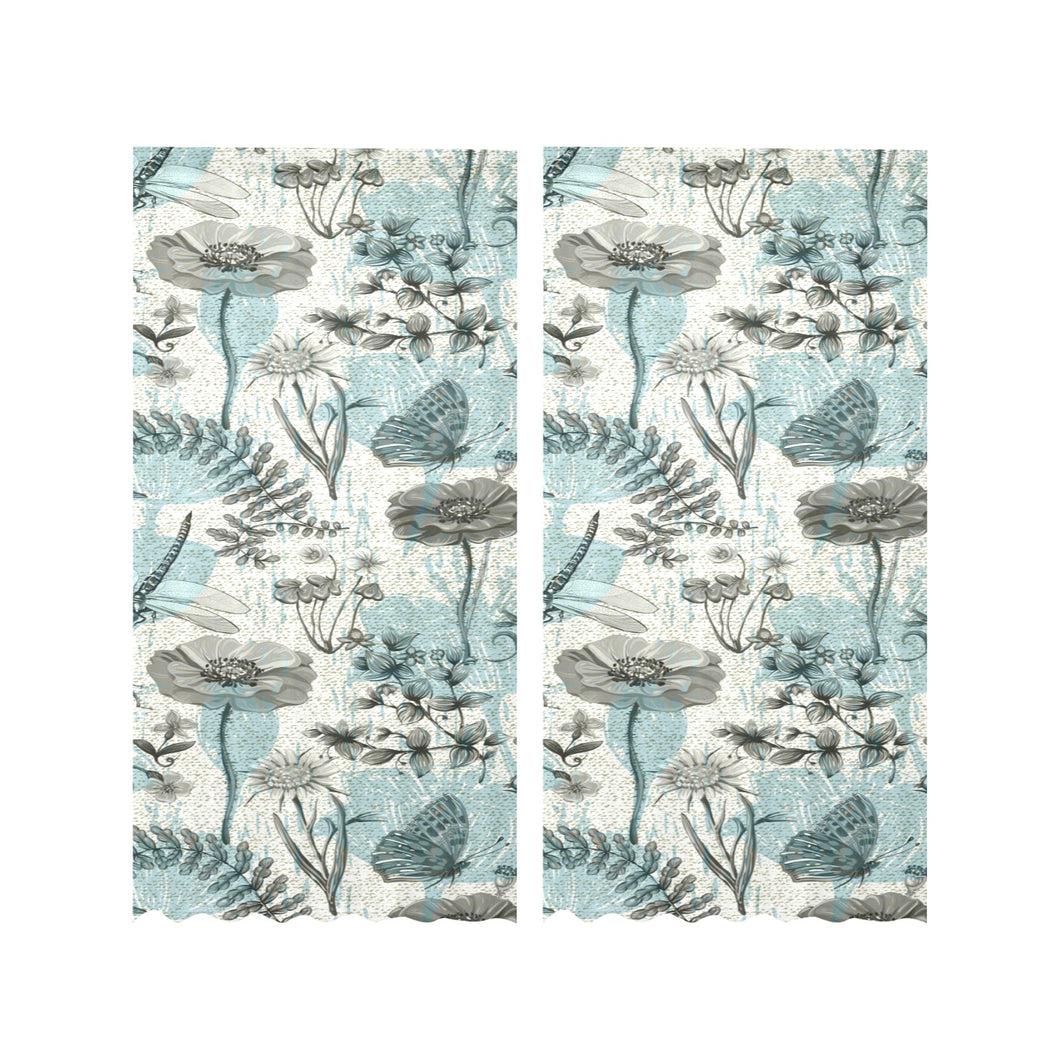 Dragonfly Butterfly Plants insect flower vintage s Gauze Curtain