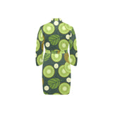 Whole sliced kiwi leave and flower Men's Long Sleeve Belted Night Robe