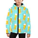 Beer pattern green background Kids' Boys' Girls' Padded Hooded Jacket