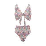 Coral Reef Pattern Print Design 03 Chest Bowknot High Waisted Bikini Swimsuit