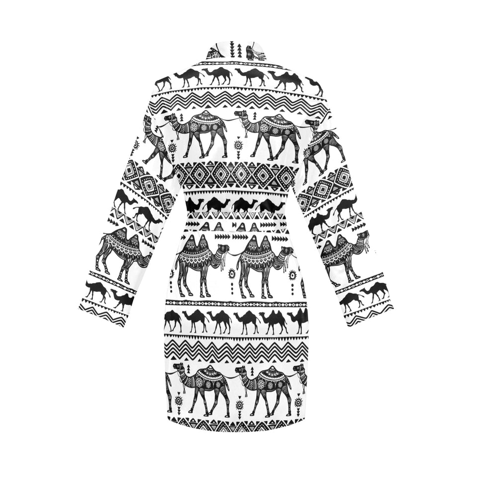 Camel polynesian tribal pattern Women's Long Sleeve Belted Night Robe