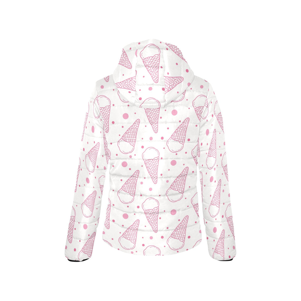 Hand drawn ice cream pattern Women's Padded Hooded Jacket