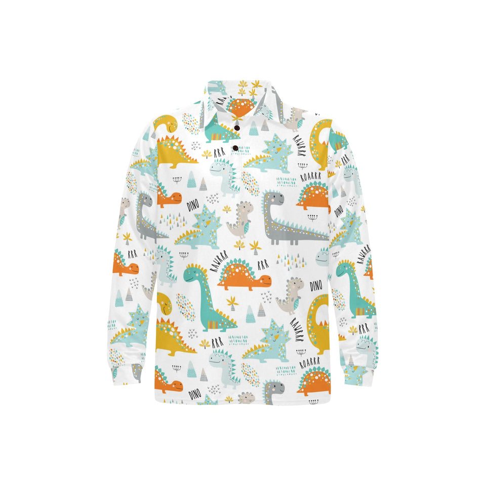 Cute funny kids dinosaurs pattern Men's Long Sleeve Polo Shirt