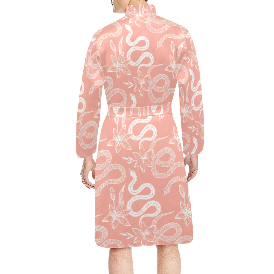 Snake lilies flower pattern Men's Long Sleeve Belted Night Robe