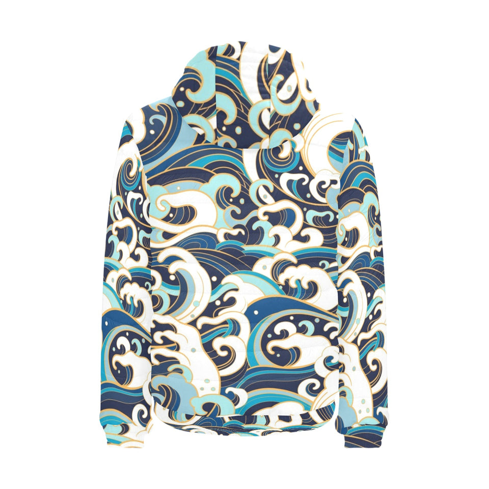 Japanese wave pattern Men's Padded Hooded Jacket