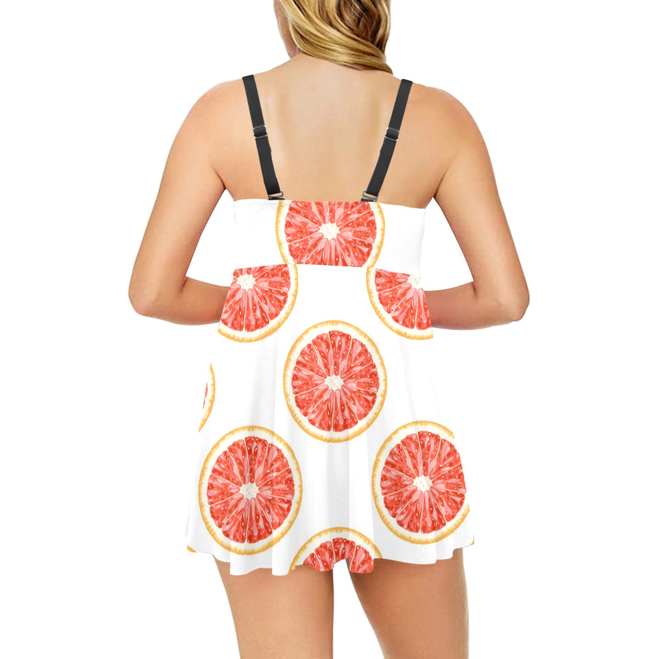 Grapefruit pattern Chest Sexy Pleated Two Piece Swim Dress