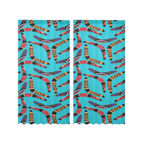 Boomerang Australian aboriginal ornament blue back Gauze Curtain