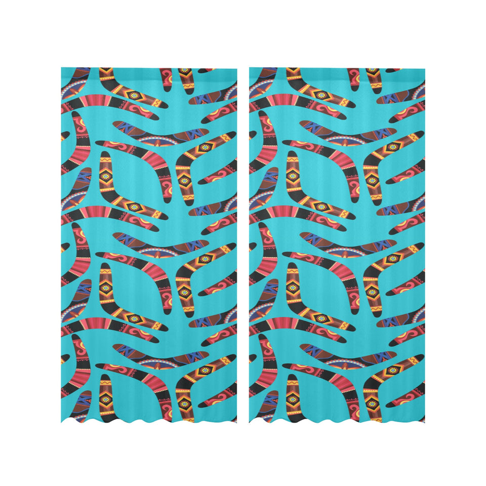 Boomerang Australian aboriginal ornament blue back Gauze Curtain