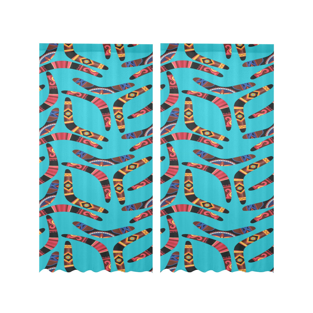 Boomerang Australian aboriginal ornament blue back Gauze Curtain