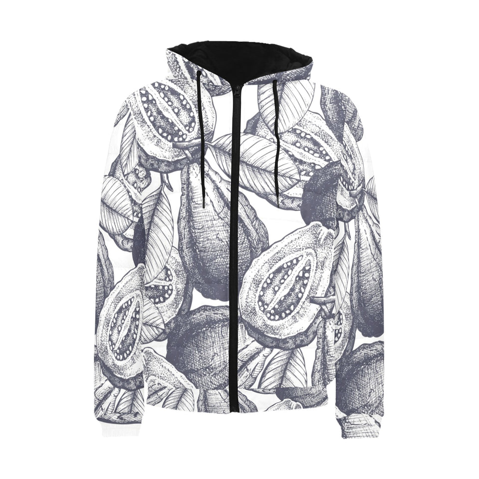 Guava tropical hand drawn pattern Men's Padded Hooded Jacket