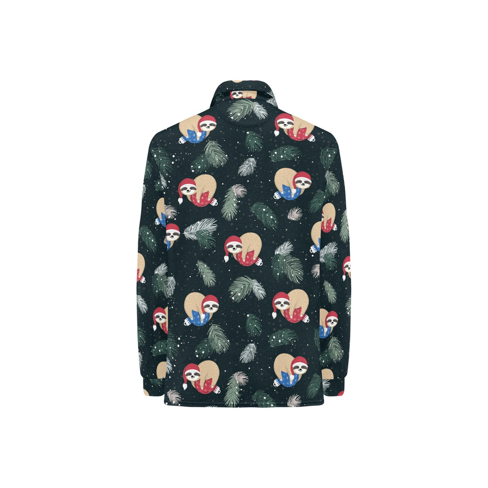 Cute sloths sleeping christmas ball santa hat patt Women's Long Sleeve Polo Shirt