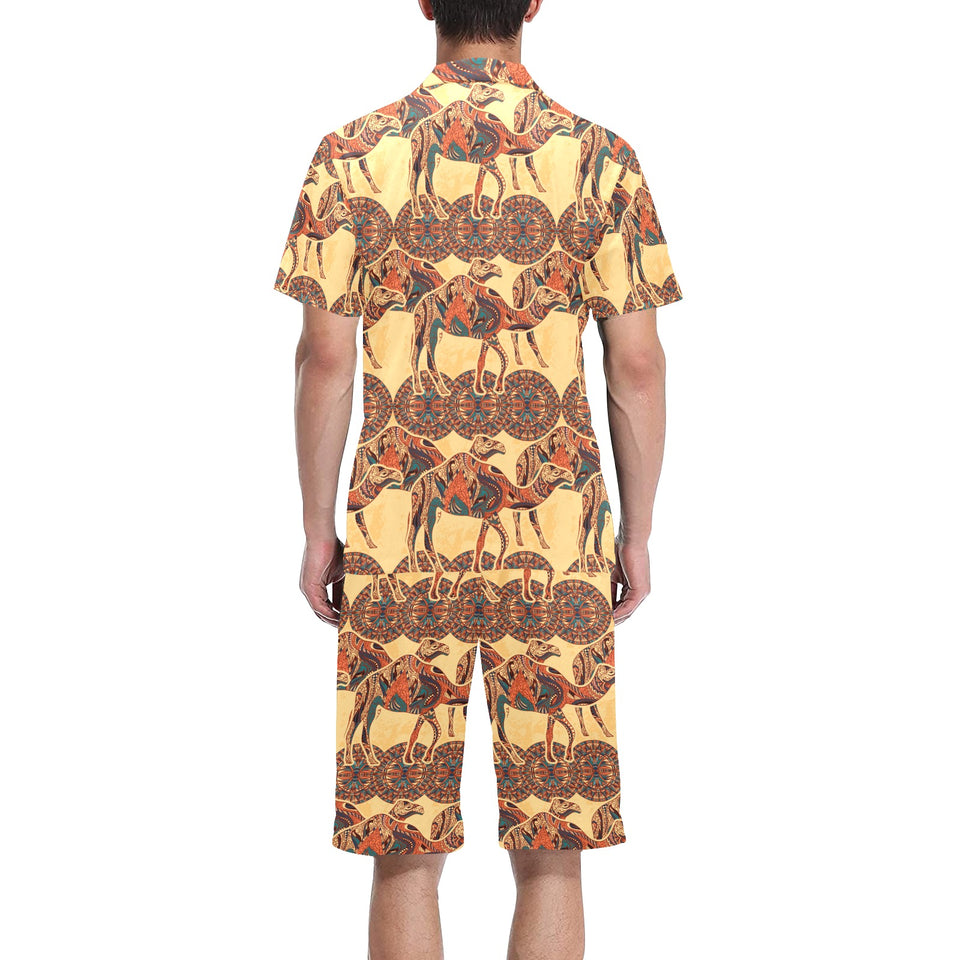 Camel polynesian tribal design pattern Men's V-Neck Short Pajama Set