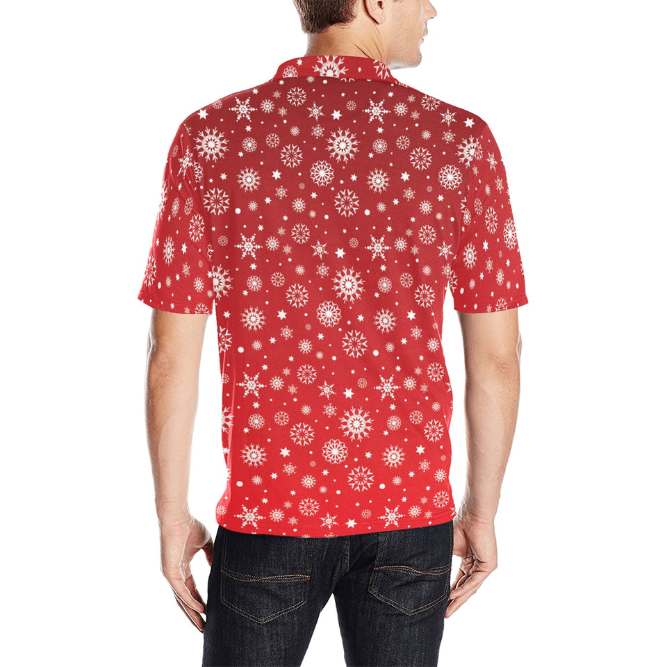 Snowflake pattern red background Men's All Over Print Polo Shirt