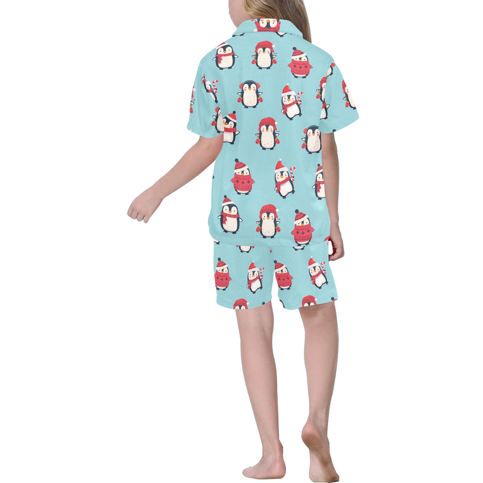 Cute penguin christmas  design pattern Kids' Boys' Girls' V-Neck Short Pajama Set