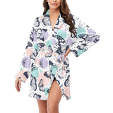 Butterfly pattern Women's Long Sleeve Belted Night Robe