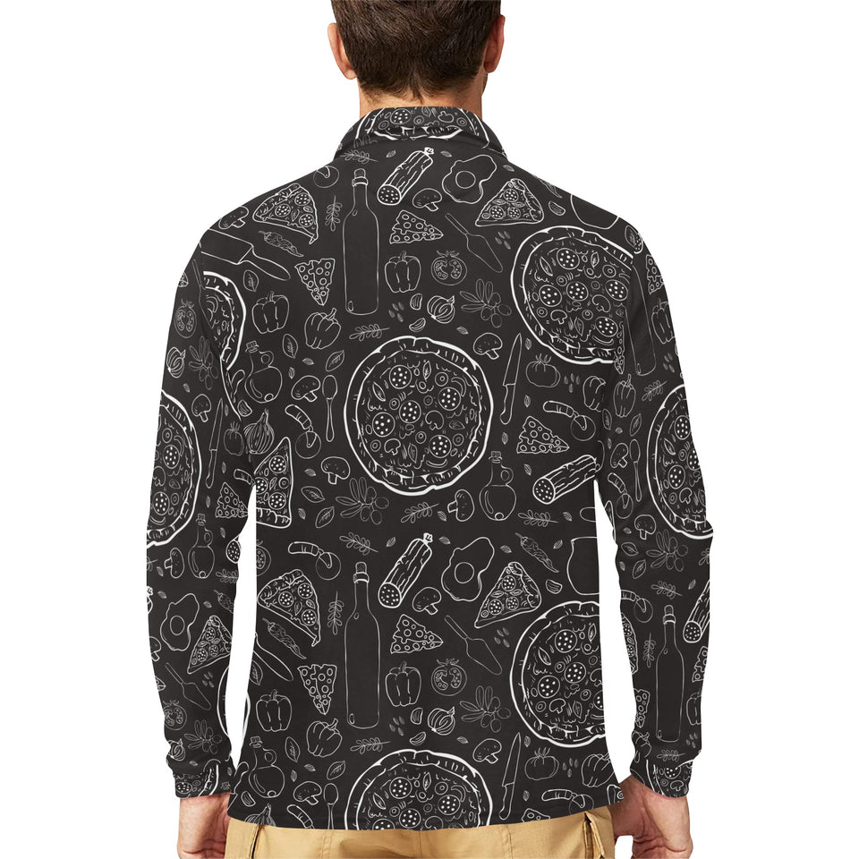 Pizza pattern Men's Long Sleeve Polo Shirt