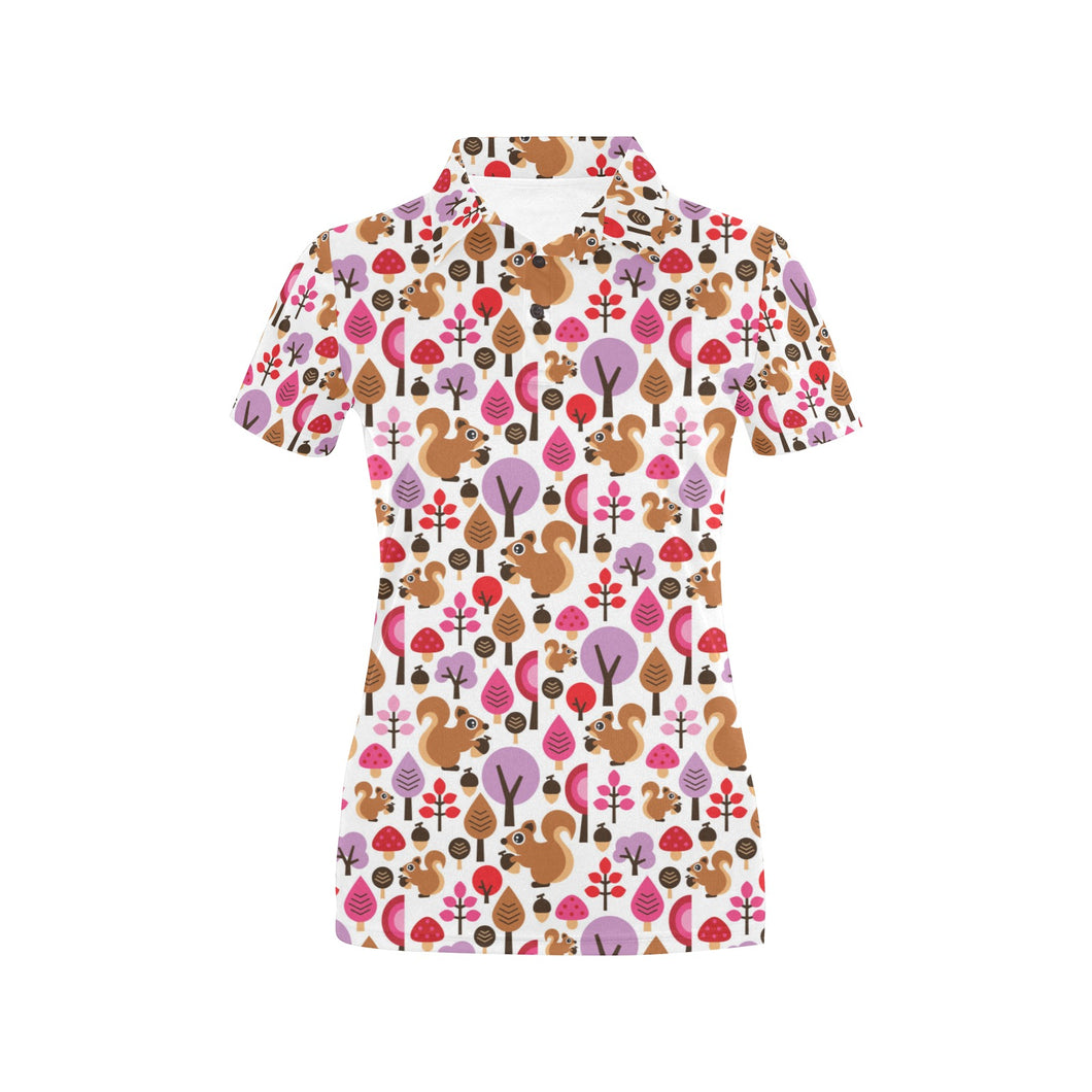 Squirrel Pattern Print Design 02 Women's All Over Print Polo Shirt