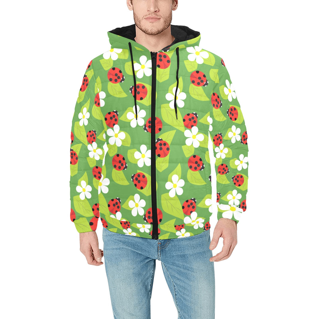 Ladybug Pattern Print Design 01 Men's Padded Hooded Jacket