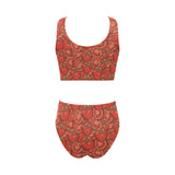 Red Tomato Pattern Chest Bowknot High Waisted Bikini Swimsuit