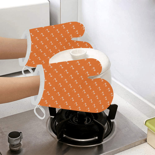 Engine Piston Orange Background Pattern Design 05 Heat Resistant Oven Mitts
