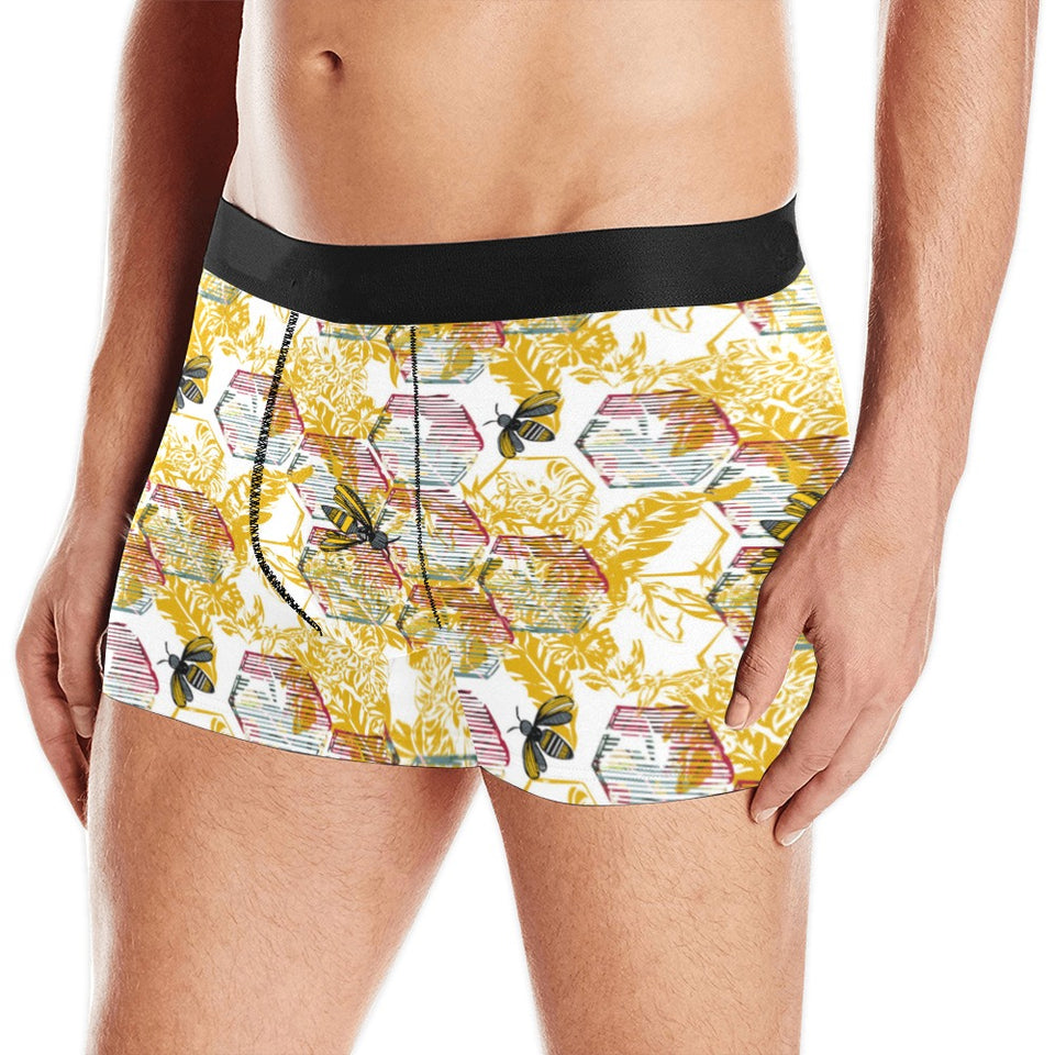 Cool Bee honeycomb leaves pattern Men's All Over Print Boxer Briefs Men's Underwear