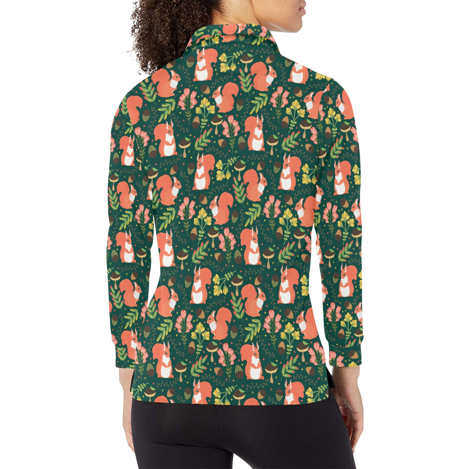 Squirrel Pattern Print Design 03 Women's Long Sleeve Polo Shirt