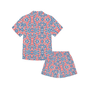 Blue Red Eiffel Tower Pattern Print Design 02 Kids' Boys' Girls' V-Neck Short Pajama Set