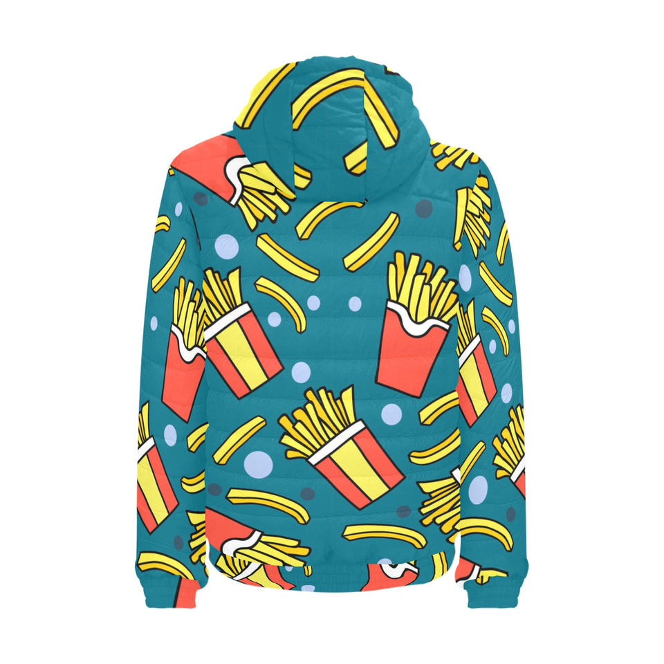 French fries red paper box pattern Men's Padded Hooded Jacket