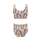 Peacock tropical flower pattern Chest Bowknot High Waisted Bikini Swimsuit