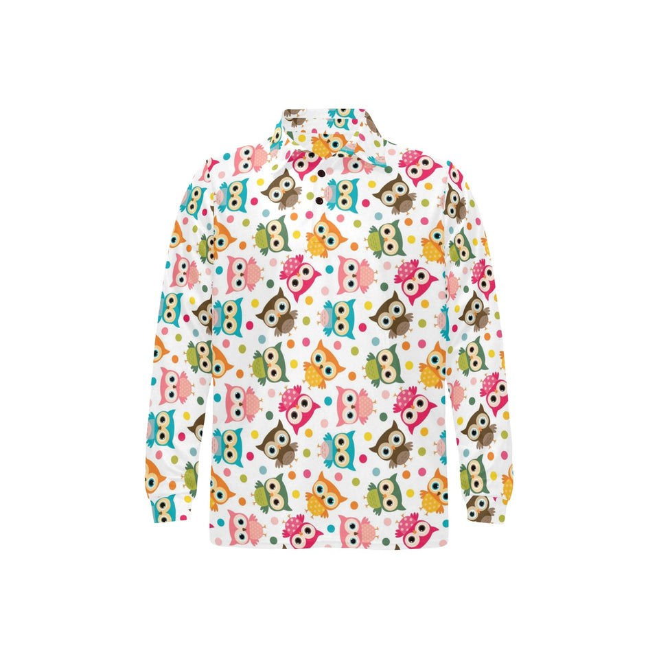 Color cute owl pattern Men's Long Sleeve Polo Shirt