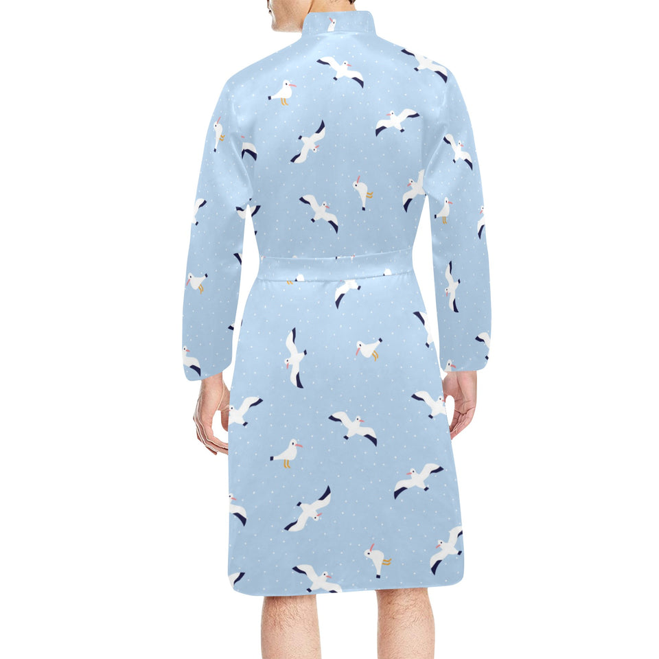 Seagull Pattern Print Design 02 Men's Long Sleeve Belted Night Robe