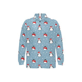 Cute penguin christmas snow pattern Men's Long Sleeve Polo Shirt