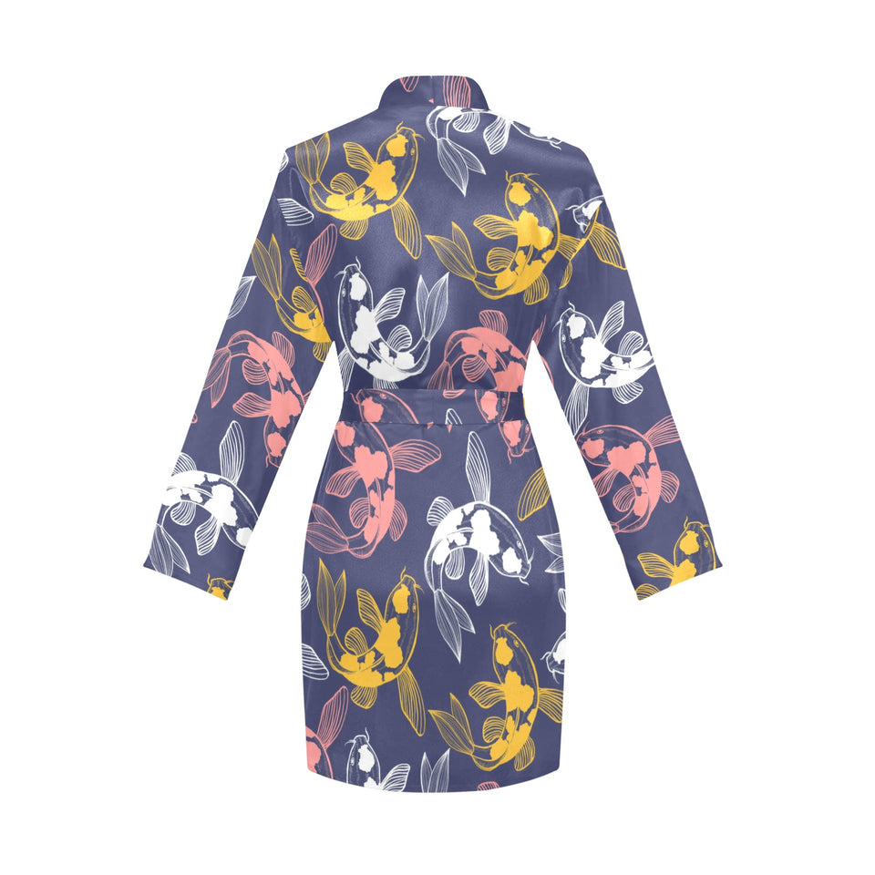 Koi Fish Carp Fish pattern Women's Long Sleeve Belted Night Robe