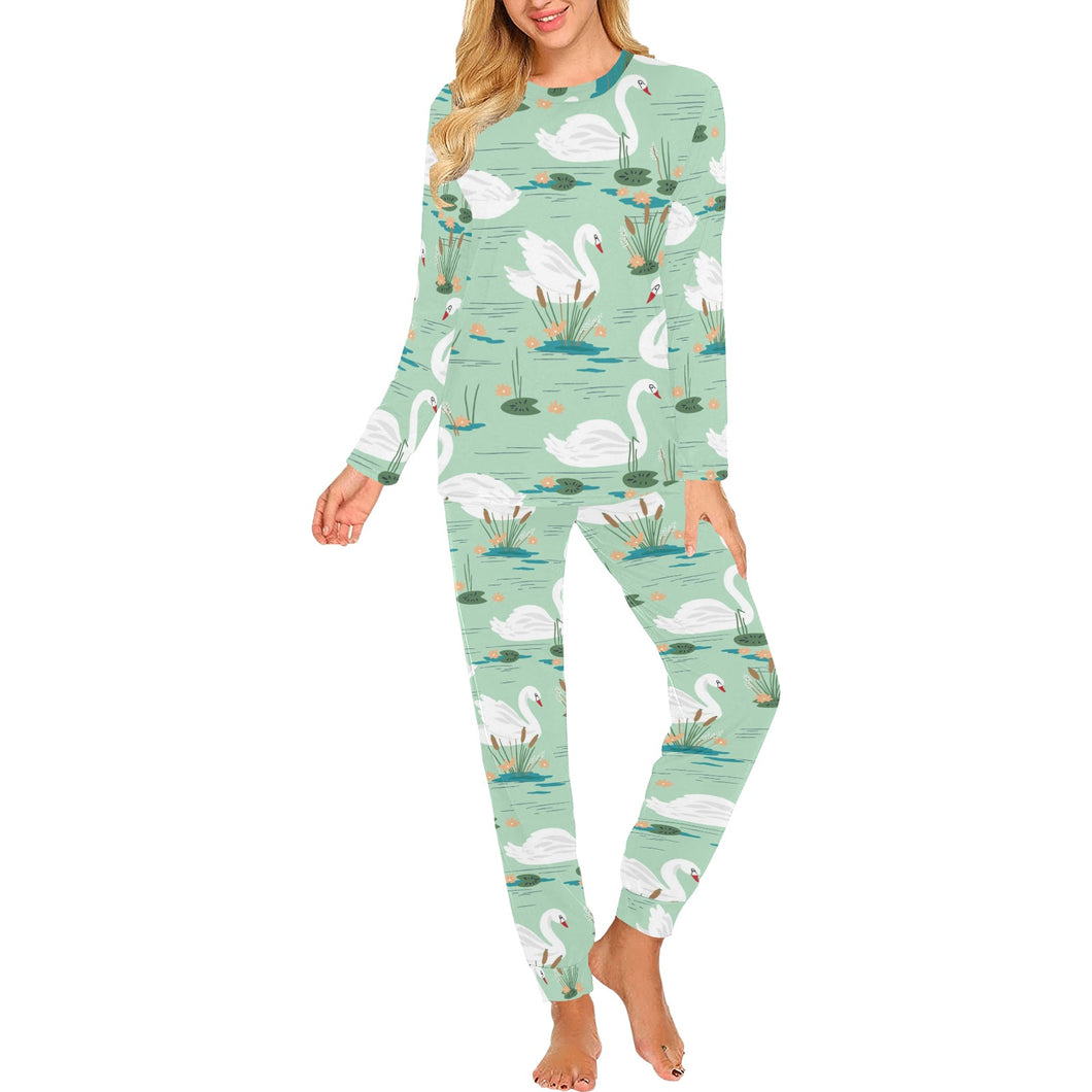 White swan lake pattern Women's All Over Print Pajama Set