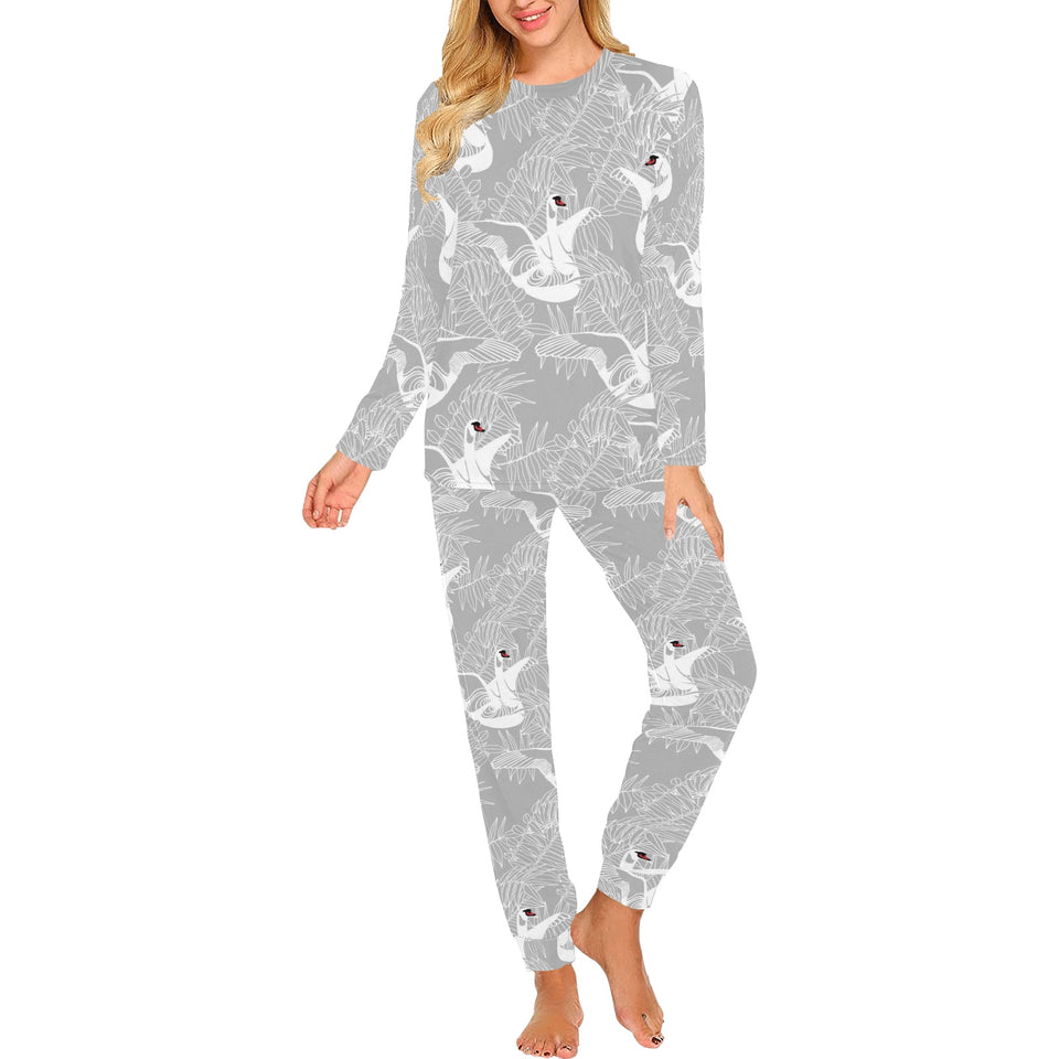 white swan gray background Women's All Over Print Pajama Set