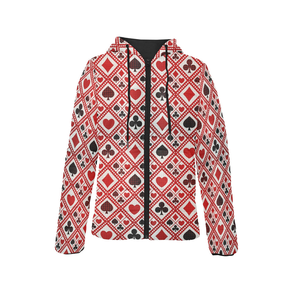 Casino Cards Suits Pattern Print Design 03 Women's Padded Hooded Jacket