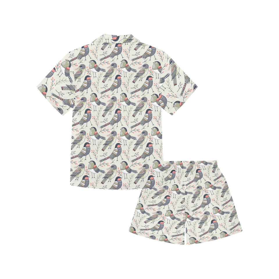 Pigeon Pattern Print Design 04 Kids' Boys' Girls' V-Neck Short Pajama Set