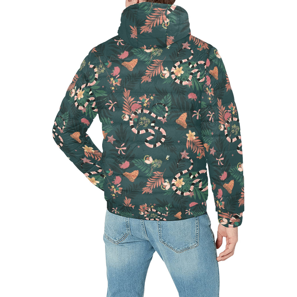 Snake forest pattern Men's Padded Hooded Jacket