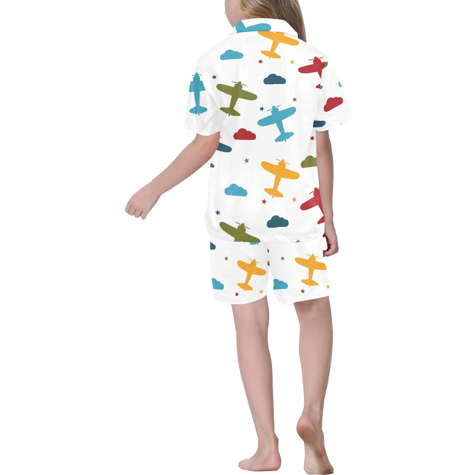 Airplane star cloud colorful Kids' Boys' Girls' V-Neck Short Pajama Set