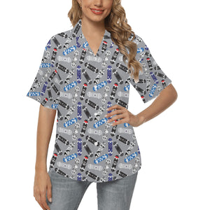 Skate Board Pattern Print Design 03 Women's All Over Print Hawaiian Shirt